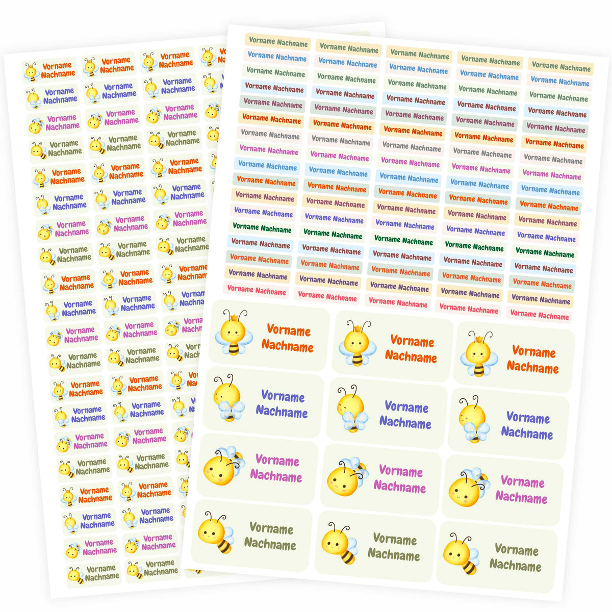 Namensaufkleber Set - personalisiert mit Wunschname für Stifte und alle Schulsachen - Bienen - FOTOFOL