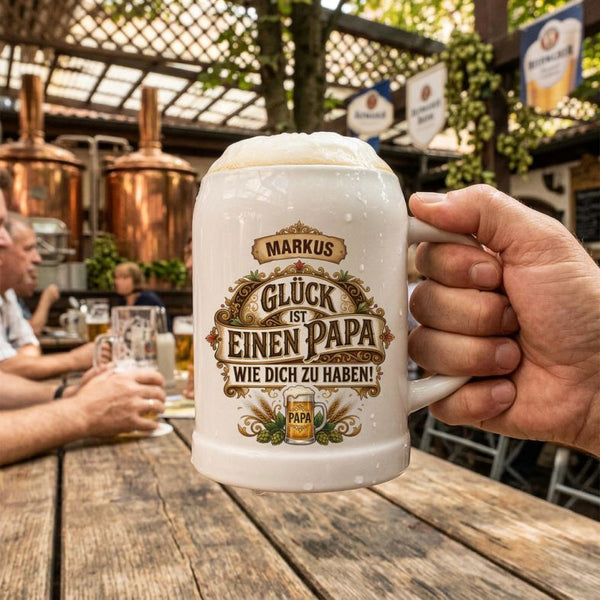 Personalisierter Bierkrug mit Namen – Glück ist einen Papa wie dich zu haben
