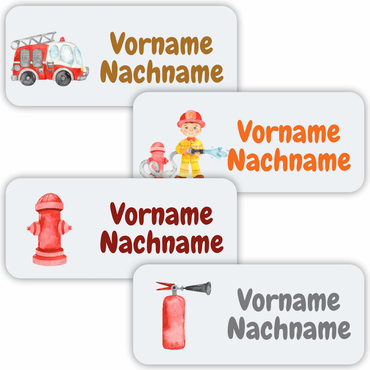 Namensaufkleber Set - personalisiert mit Wunschname für Stifte und alle Schulsachen - Feuerwehr - FOTOFOL