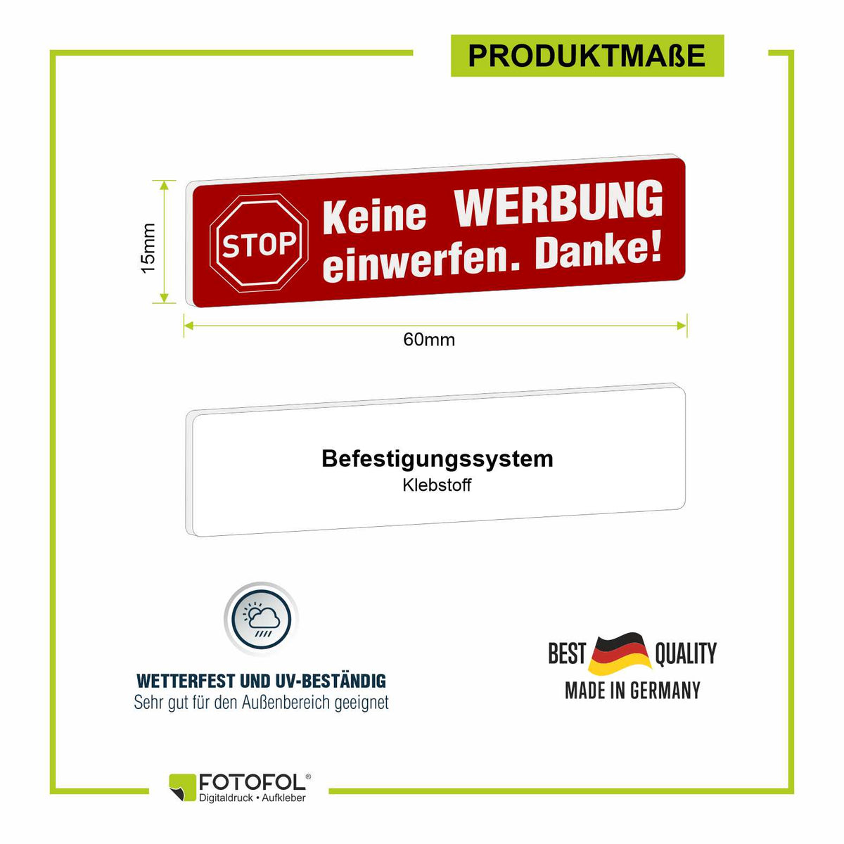 2x Bitte keine Werbung Briefkastenschild selbstklebend - Schild mit Gravur für Briefkasten - FOTOFOL