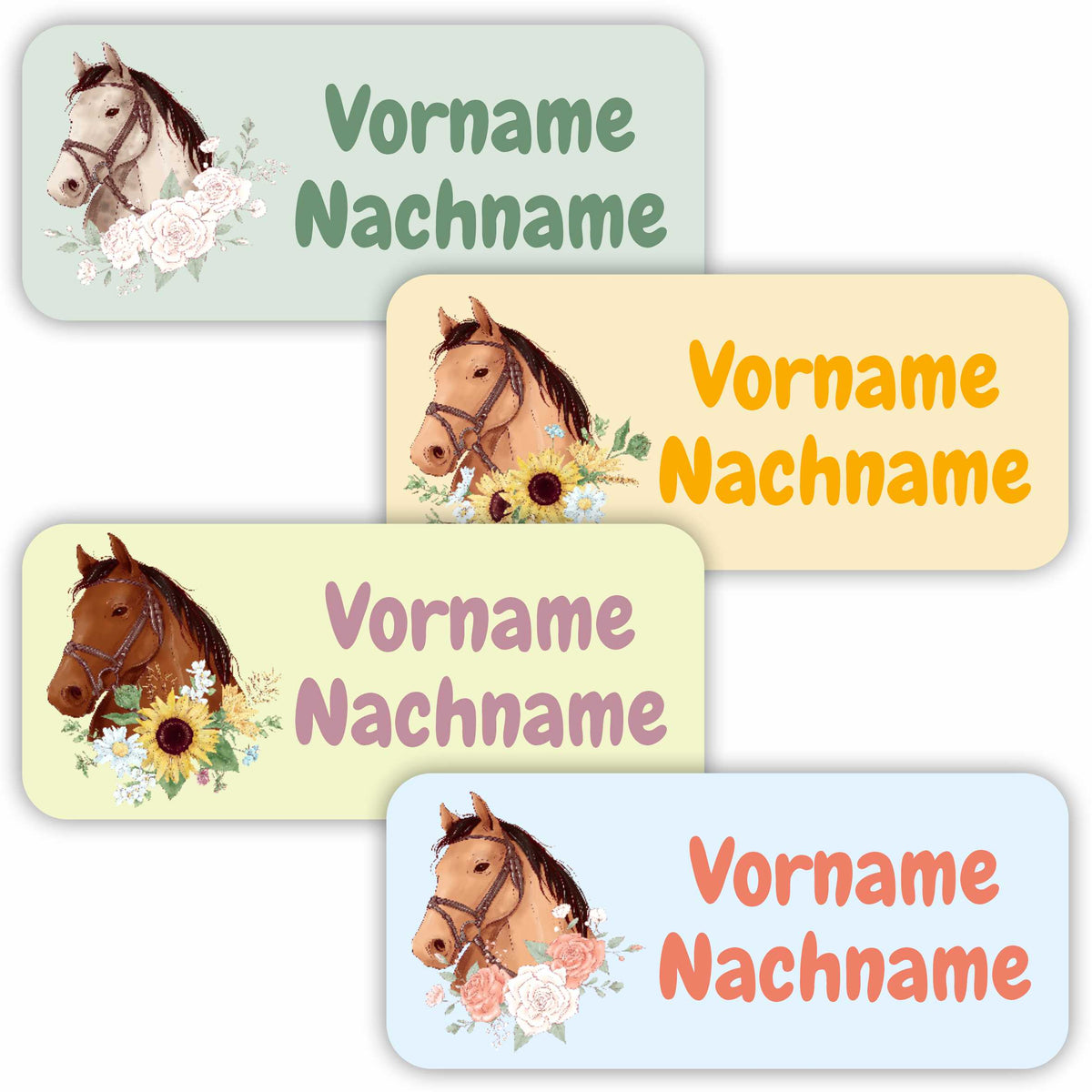 Namensaufkleber Set - personalisiert mit Wunschname für Stifte und alle Schulsachen - Pferde - FOTOFOL