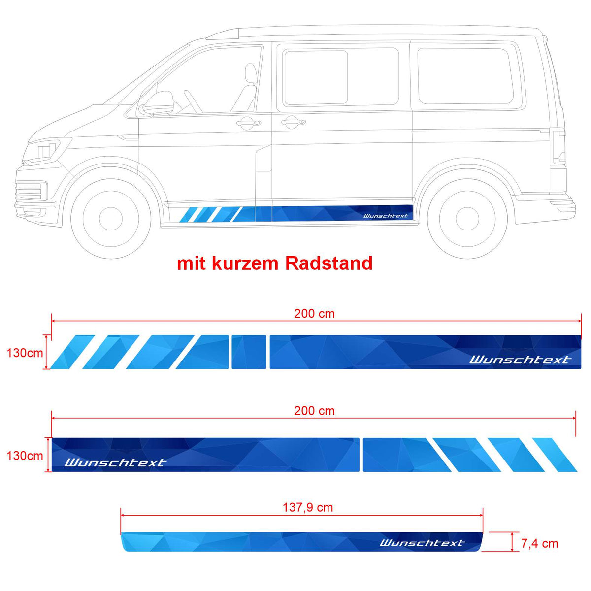 Individuelle Seitenstreifen Digitaldruck passend für VW T6.1/6, T5 - mit Wunschtext & Logo - FOTOFOL