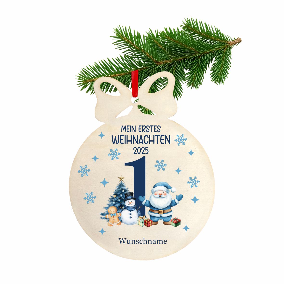 Personalisierte bunte Holz-Weihnachtskugeln - Erstes Weihnachten Junge - FOTOFOL