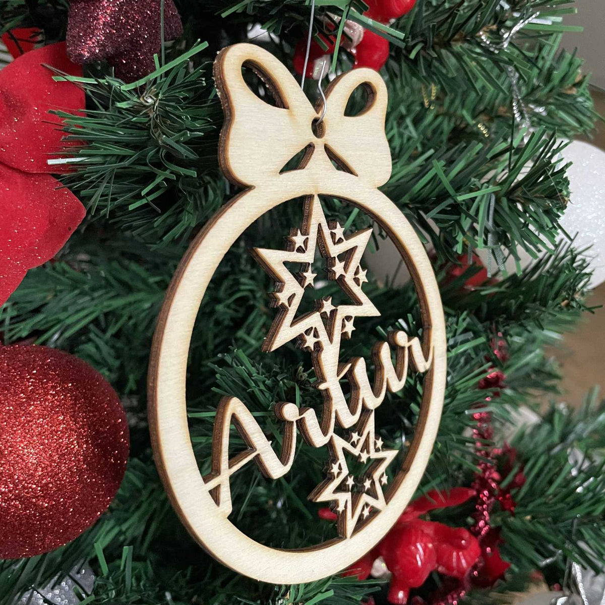 FOTOFOL Personalisierte Weihnachtskugeln aus Holz | Christbaumkugeln mit Namen | Schmücken Sie Ihren Baum mit bezaubernden Weihnachtskugeln aus Holz | Gestalte deine personalisierten Weihnachtskugeln ganz einfach selbst und schaffe so eine bleibende Erinnerung