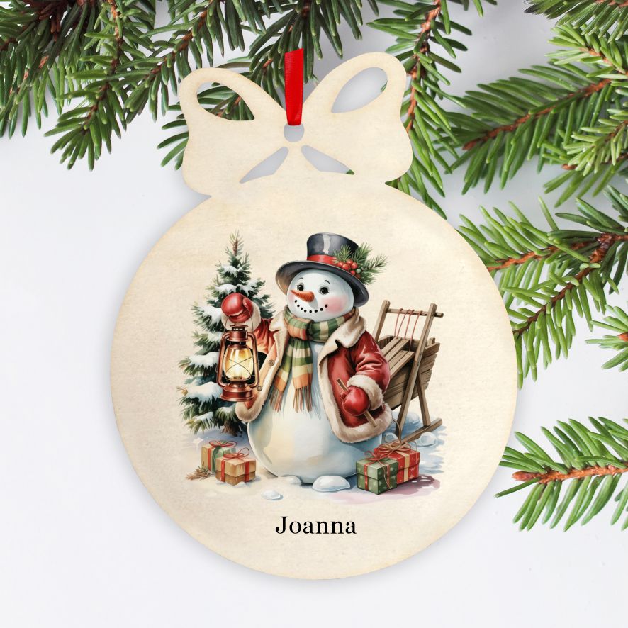 Personalisierte bunte Holz-Weihnachtskugeln - Schneemann - FOTOFOL
