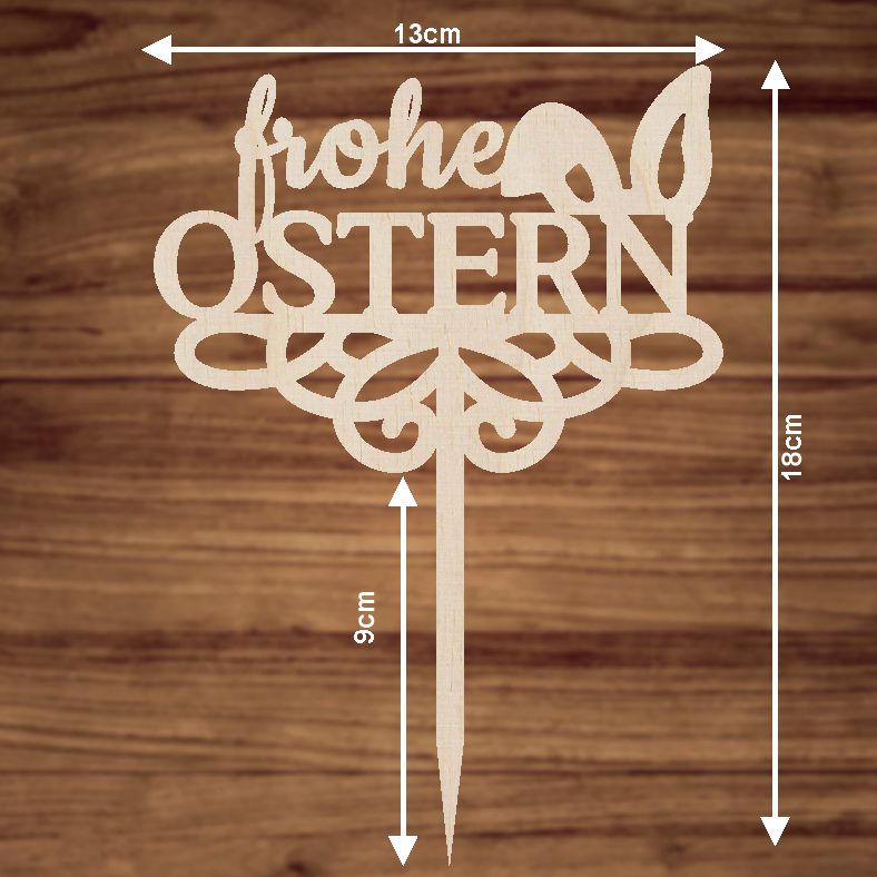 CAKE TOPPER Frohe Ostern Hasenohren aus Holz - FOTOFOL