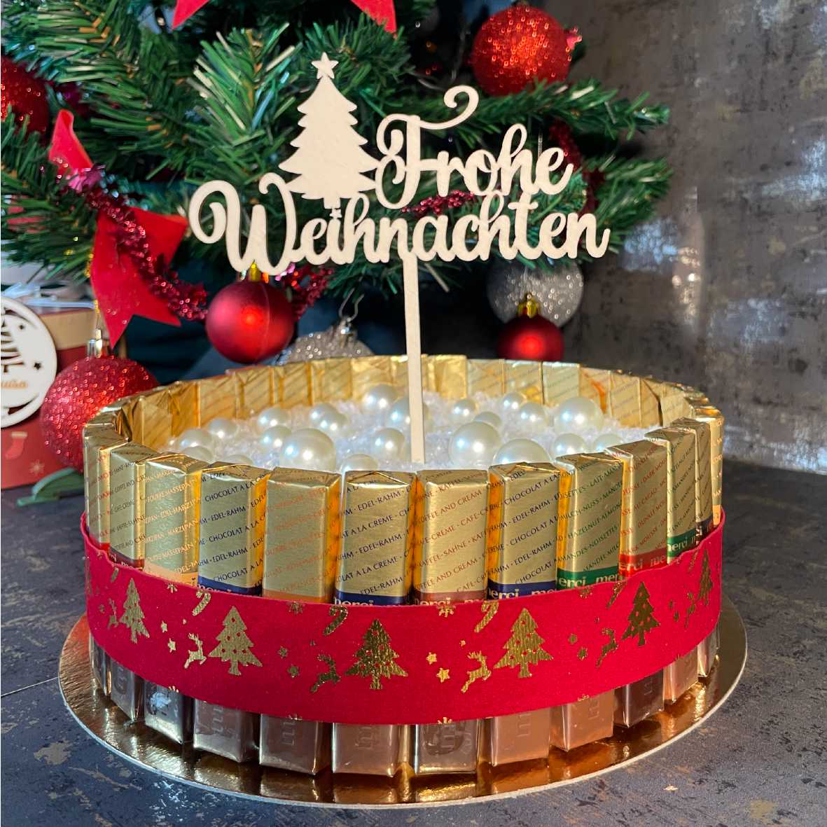 CAKE TOPPER Frohe Weihnachten Weihnachtsbaum aus Holz - Tortendeko & Kuchendeko - Torten-stecker - FOTOFOL