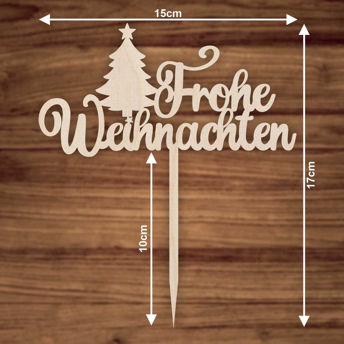 CAKE TOPPER Frohe Weihnachten Weihnachtsbaum aus Holz - Tortendeko & Kuchendeko - Torten-stecker - FOTOFOL