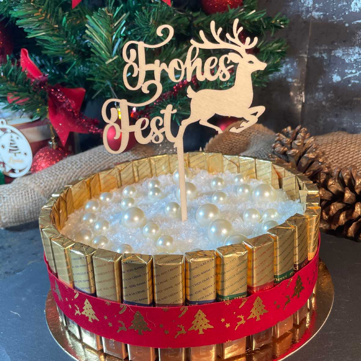 CAKE TOPPER Frohes Fest aus Holz - Tortendeko & Kuchendeko - Weihnachtsdeko - Torten-stecker - FOTOFOL