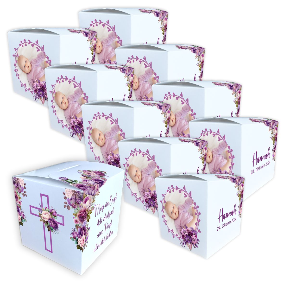 Geschenkbox personalisiert - Lila Blumen - FOTOFOL