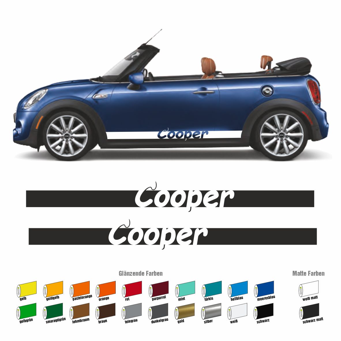 Seitenstreifen Mini Cooper "Cooper" Aufkleber  Auto Sticker 180 x 19 cm - FOTOFOL