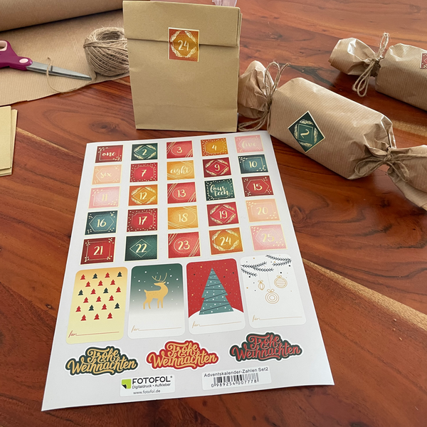 Adventskalender Zahlen Sticker Weihnachten - Set 2