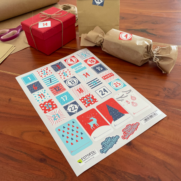 Adventskalender Zahlen Sticker Weihnachten - Set 3