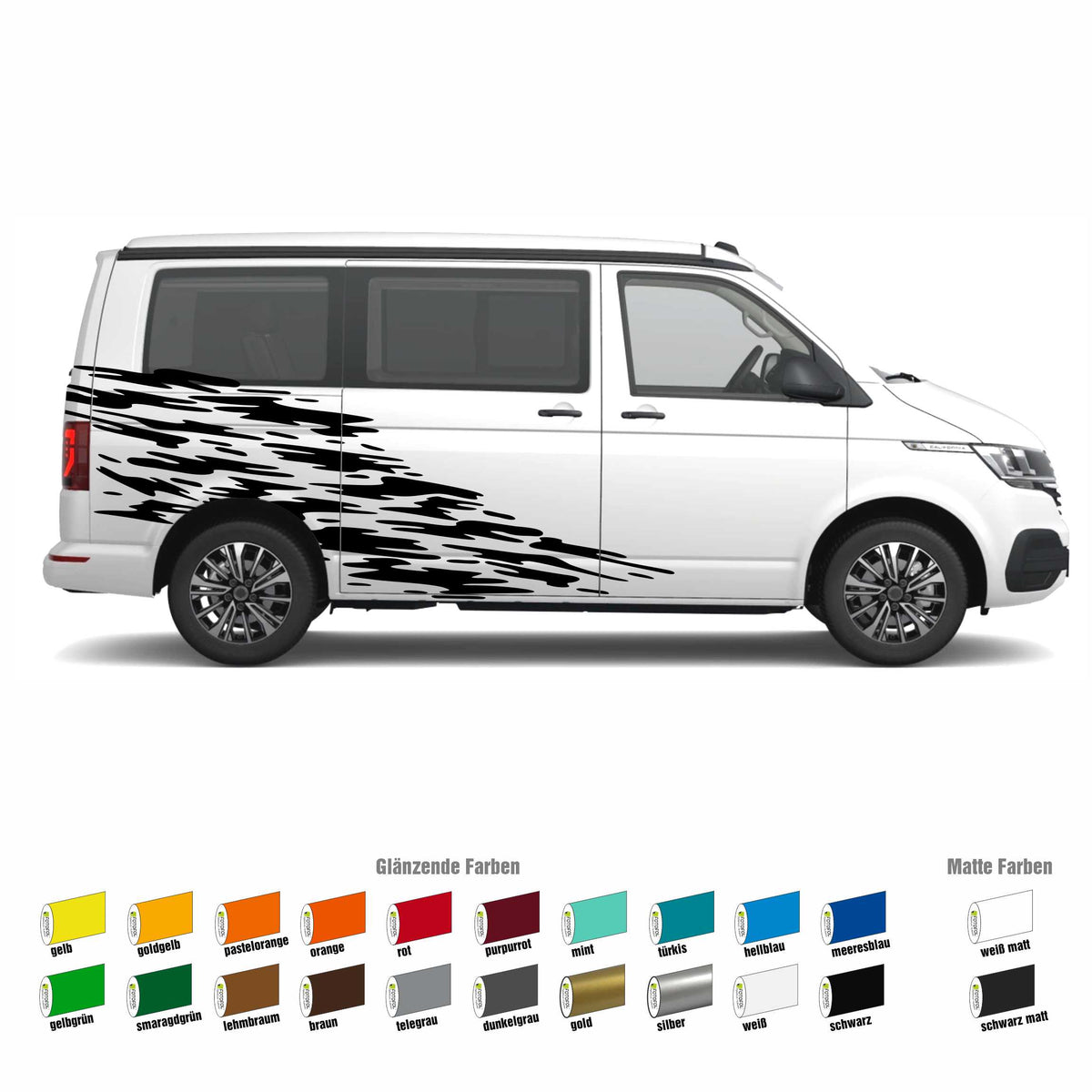 Seitenstreifen Aufkleber "Splash Style" passend für VW T6.1, T6, T5, Multivan, Bulli, Transporter - FOTOFOL