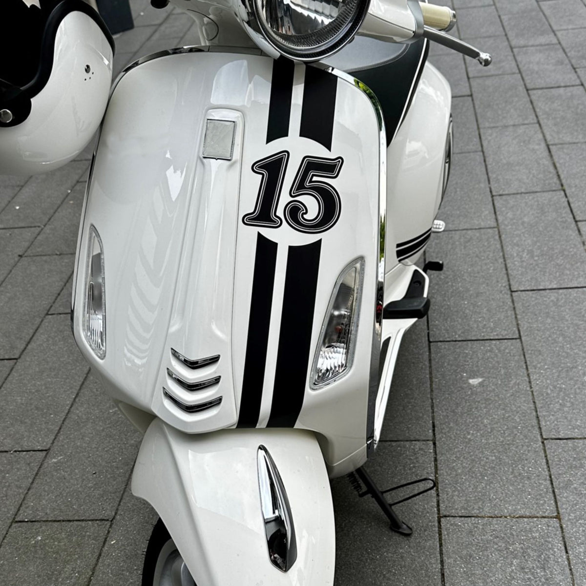 Aufkleber Streifen Set Wunschnummer passend für Motorroller "Vespa Primavera" - Wunschzahl Dekor Aufkleber Scooter - FOTOFOL