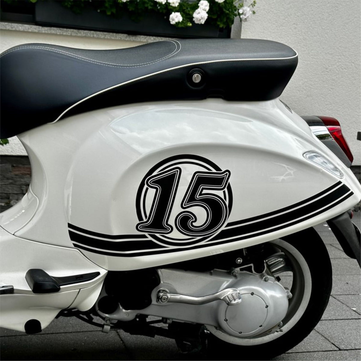 Aufkleber Streifen Set Wunschnummer passend für Motorroller "Vespa Primavera" - Wunschzahl Dekor Aufkleber Scooter - FOTOFOL