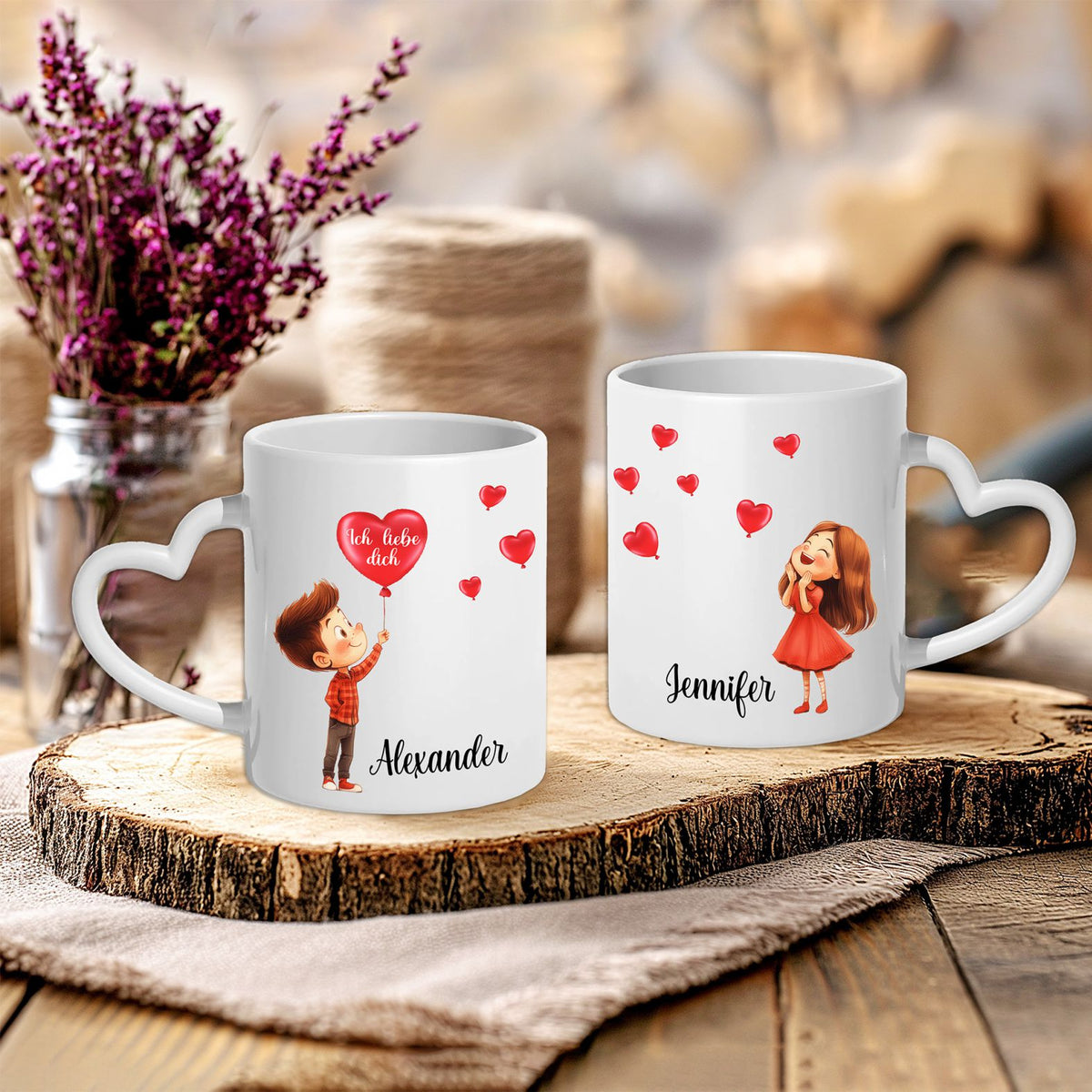 2er Set Personalisierte Tassen Liebespärchen Herzen - FOTOFOL