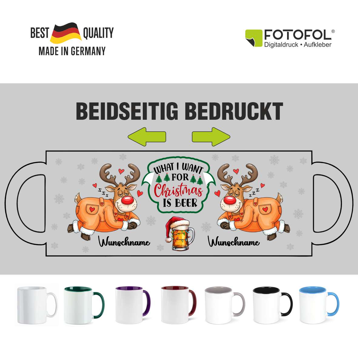 FOTOFOL - Tasse zu Weihnachten - Personalisiert mit Namen oder Wunschtext &nbsp;- Weihnachtstasse - Glühwein-Tasse - Geschenk-Idee für Familie und Freunde - 330ml