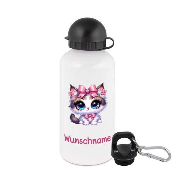 Trinkflasche für Kinder personalisiert mit Namen - Katze