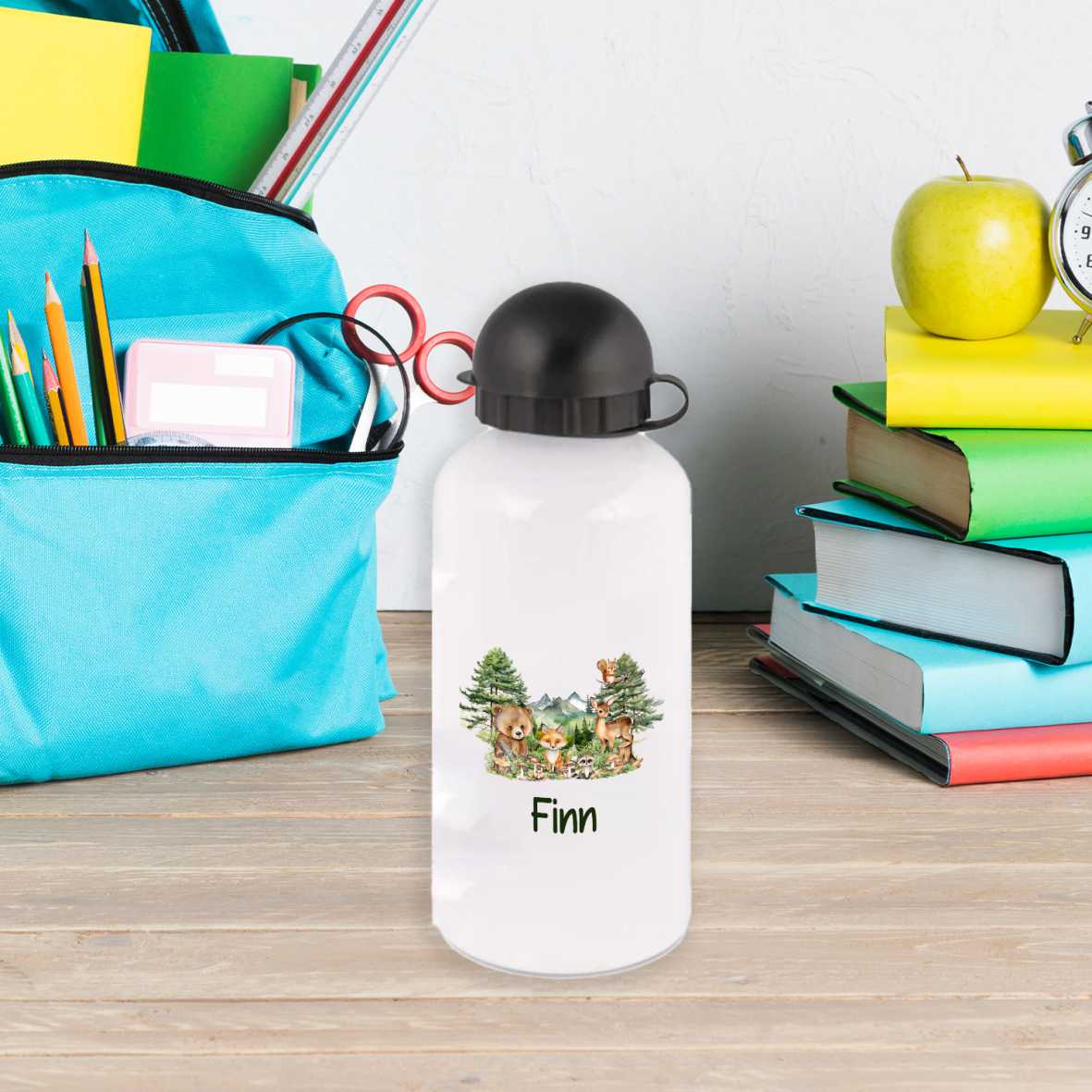 Trinkflasche für Kinder personalisiert mit Namen - Waldtiere - FOTOFOL