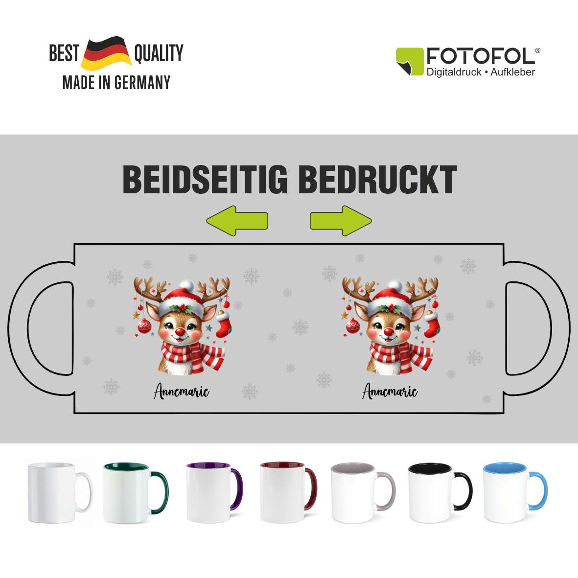 FOTOFOL-Tasse zu Weihnachten - Personalisiert mit Namen oder Wunschtext - Weihnachtstasse - Glühwein-Tasse - Geschenk-Idee für Familie und Freunde