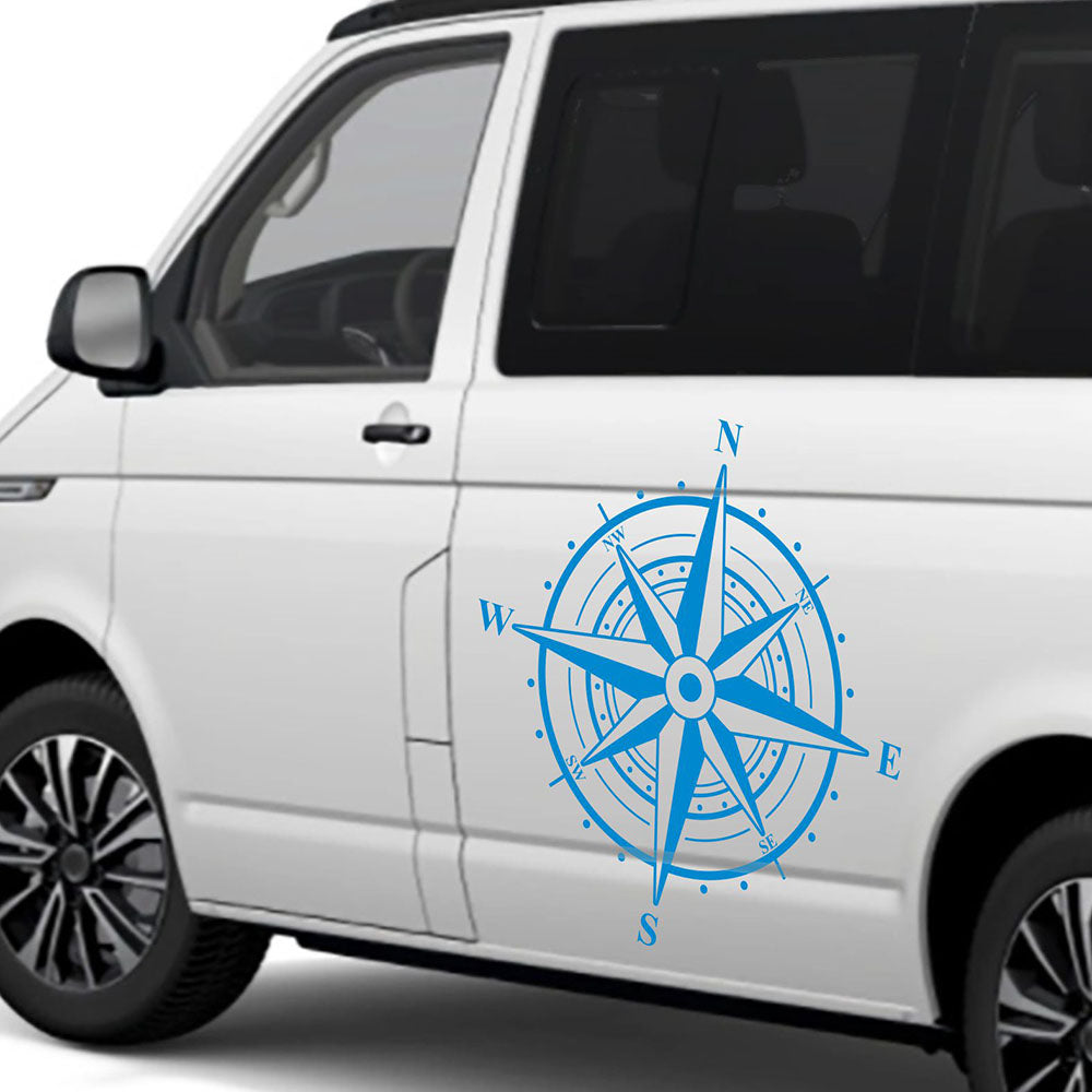 Aufkleber Kompass Windrose  - Aufkleber für Camper, Wohnmobil, Wohnwagen Fahrzeuge Karosserie - Offroad Sticker - Abenteuer Urlaub