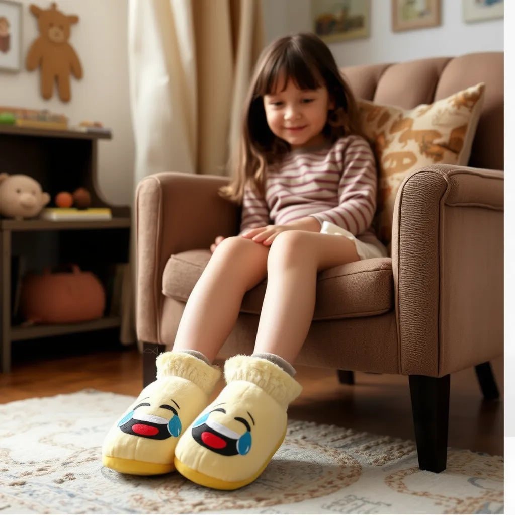 Lustige Emoji Hausschuhe - Lachende Trennen – Bequem, Warm & Stylisch - FOTOFOL