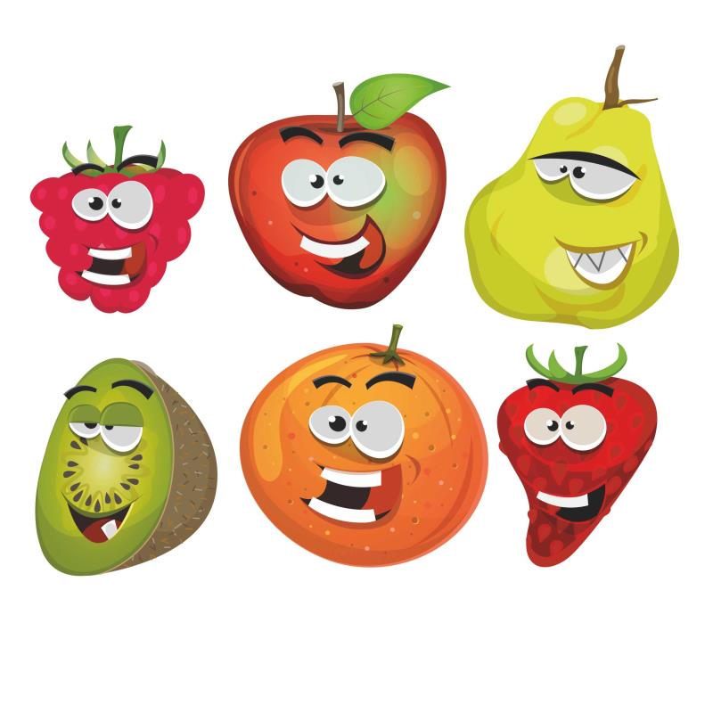 Wandtattoo Küche Obst Set Apfel Kiwi Erdbeere Himbeere Orange Birne - FOTOFOL