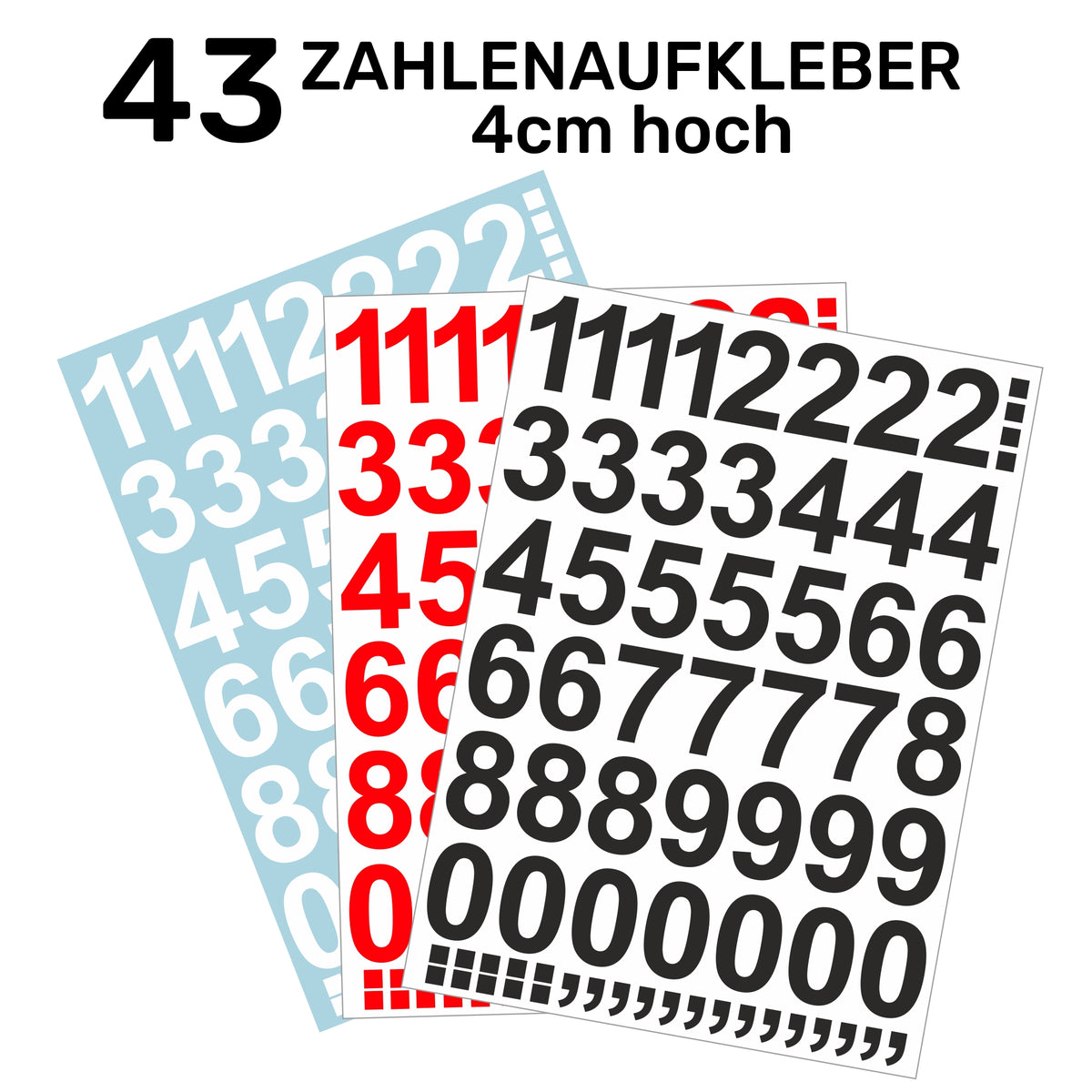 Aufkleber Zahlen 43 Stück 4 cm hoch Ziffer Nummer - FOTOFOL