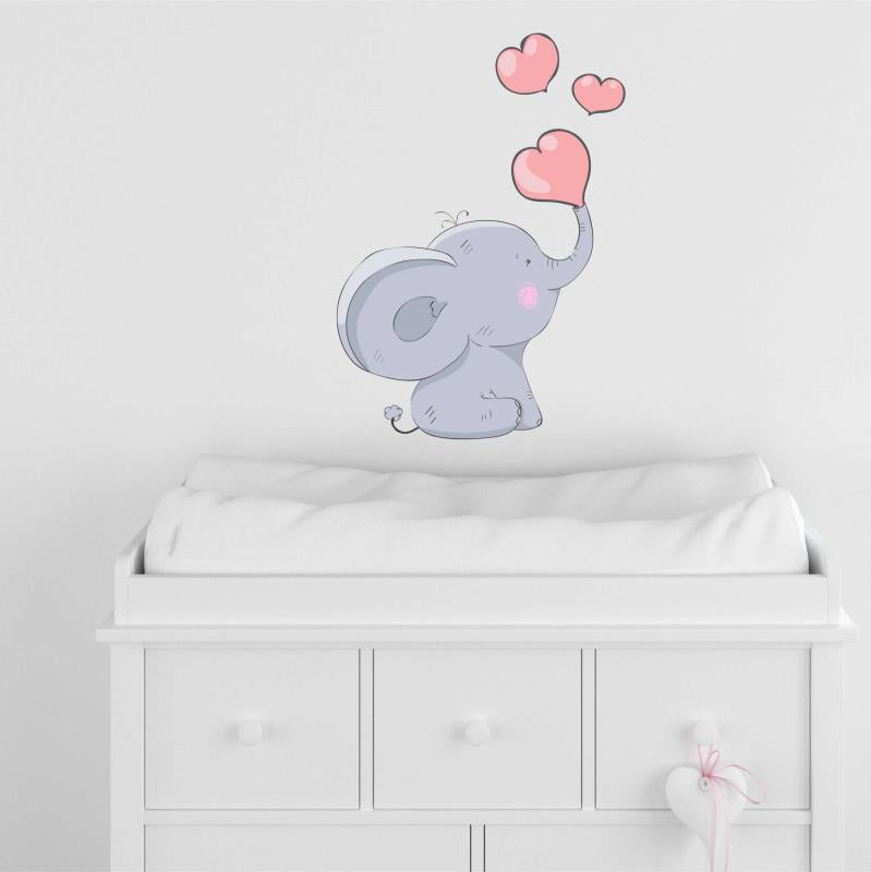 Wandtattoo Kinderzimmer Elefant mit roten Herzen - FOTOFOL