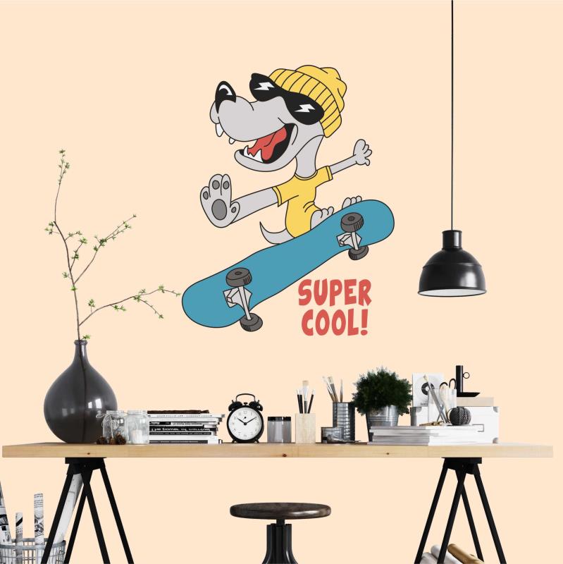 Wandtattoo Teenager-Zimmer Deko Hund mit Skateboard - FOTOFOL