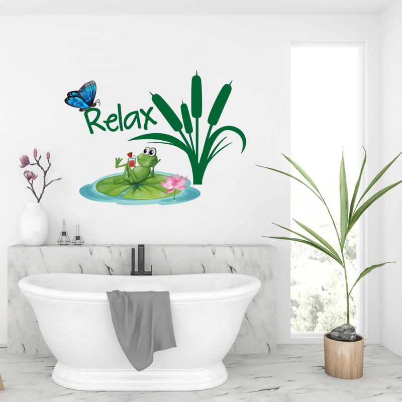 Wandtattoo Badezimmer Frosch auf Seerosenblatt - FOTOFOL
