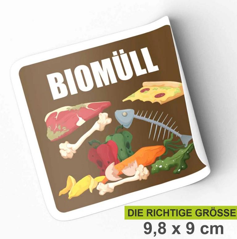 6er Set Aufkleber Mülltrennung Abfalleimer Mülltonne - Gelber Sack, Altglas, Altpapier, Restmüll, Biomüll, Pfand - Aufkleber 9,8 x 9 cm für Innen - FOTOFOL