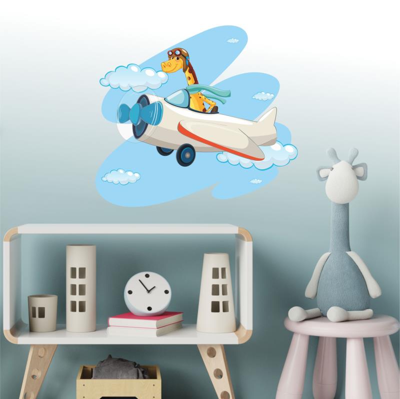 Wandtatoo Kinderzimmer Deko Giraffe Reiten Flugzeug - FOTOFOL