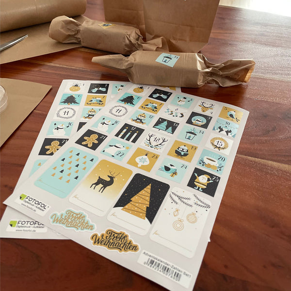 Adventskalender Zahlen Sticker Weihnachten - Aufkleber Set 1