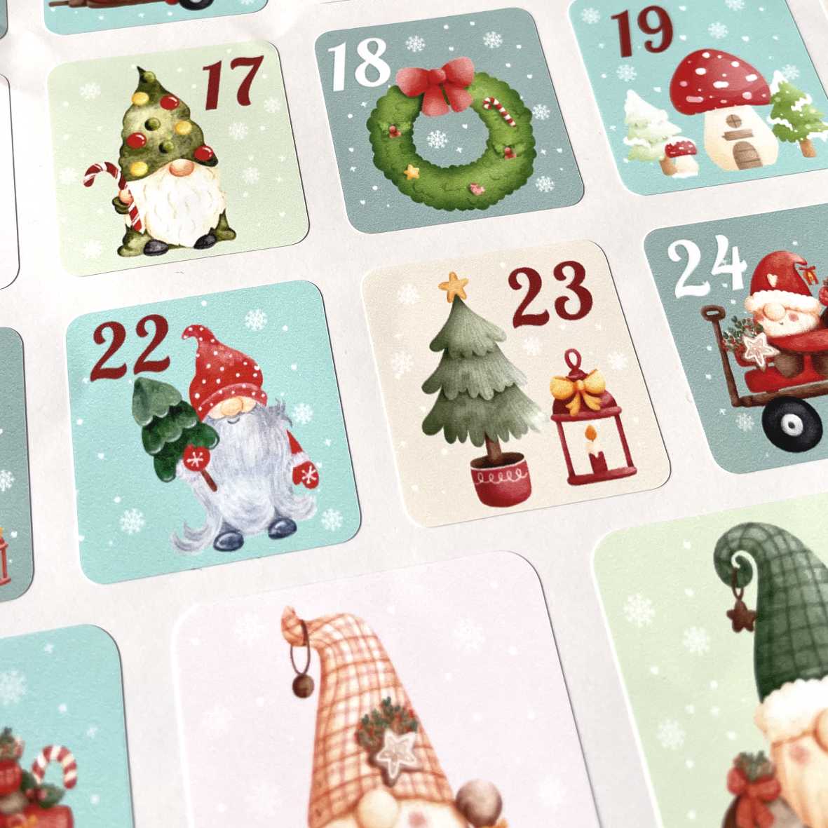 Aufkleber  GNOME Set Adventskalender Zahlen - Sticker für Kalender für Weihnachten - FOTOFOL