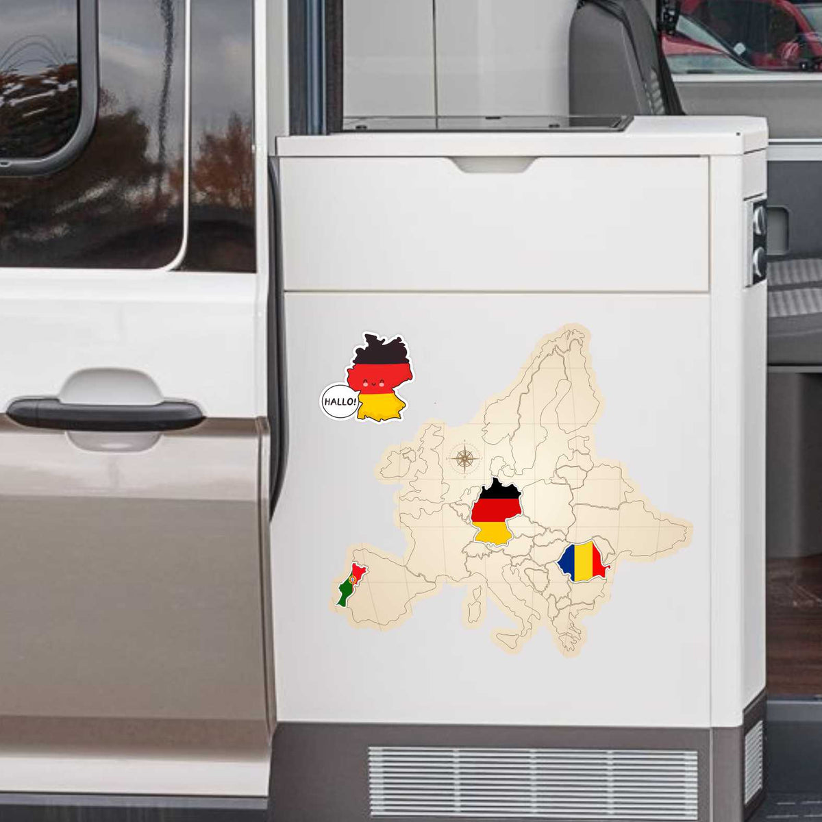 Europa Karte Aufkleber Set  zum Aufkleben - für Fahrzeuge, Möbel, Tür, Wand, Fenster - perfekt für VW Bulli California - FOTOFOL