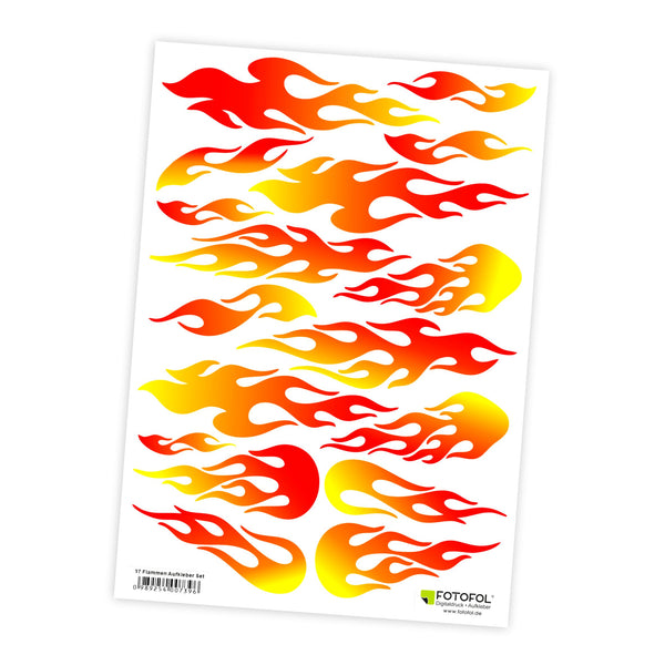17 Flammen Aufkleber Set  - für Auto, Fahrzeuge, Roller, Moped, Motorrad, Fahrrad