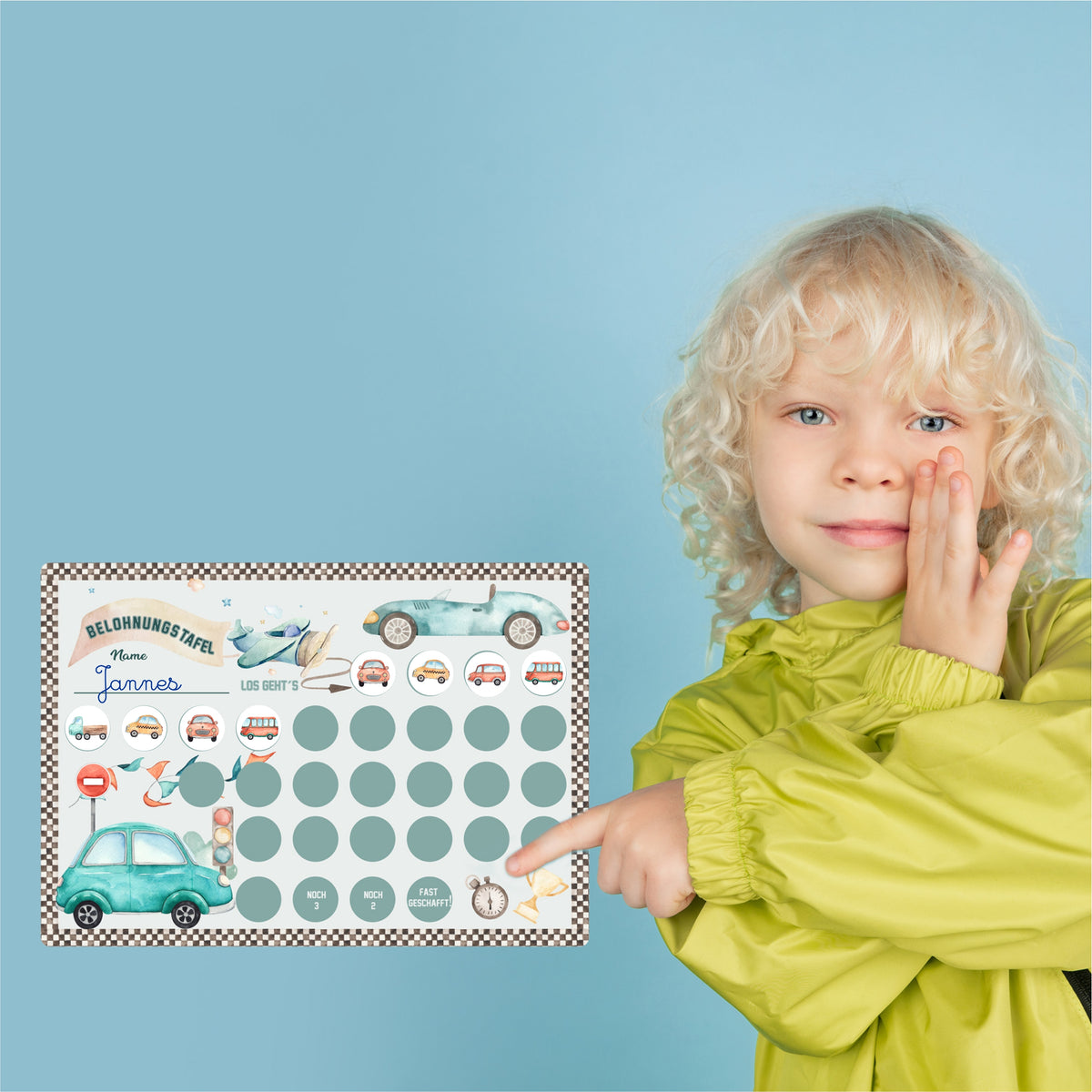 Aufkleber Set - Belohnungstafel für Kinder - mit tollen Stickern für Jungs - Motiv Autos - FOTOFOL