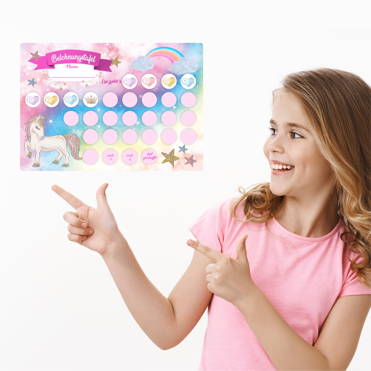 Aufkleber Set - Belohnungstafel für Kinder - mit tollen Stickern für Mädchen - Motiv Einhorn - FOTOFOL