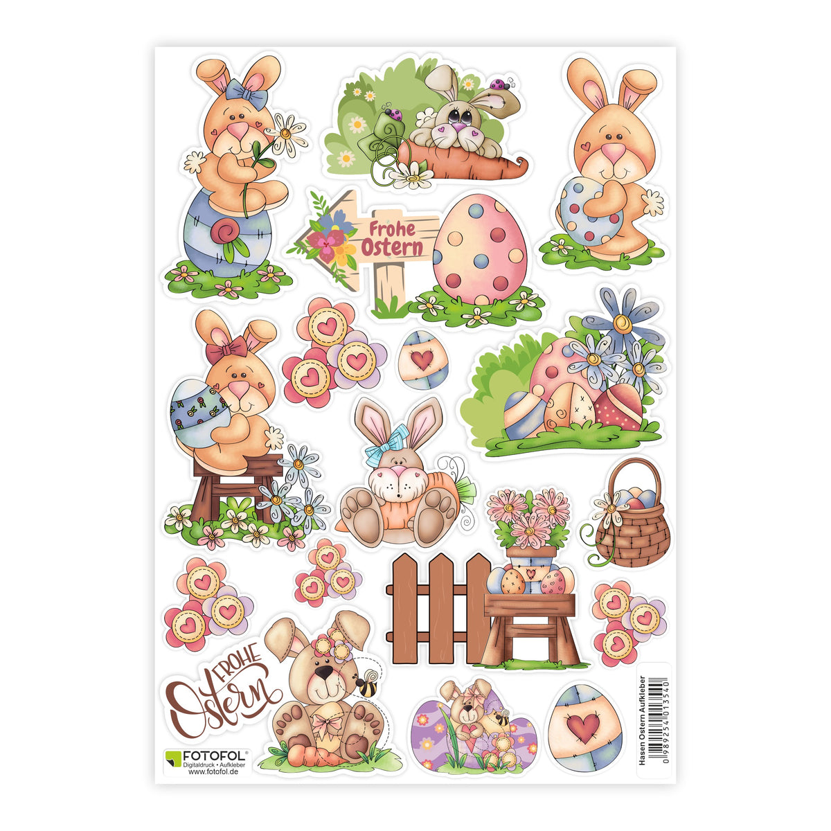 Hasen Ostern Aufkleber Set - Tischkarten, Verpackung, Ostergeschenke- zum Basteln - FOTOFOL
