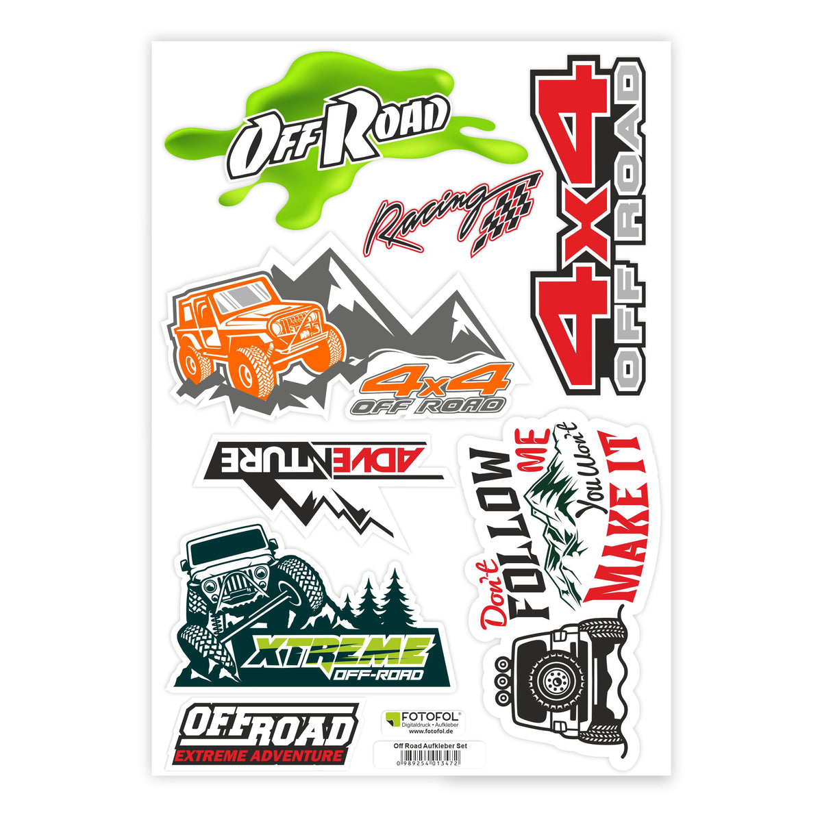 4x4 Off Road Aufkleber Set - Deko Sticker für Auto, Fahrzeuge, SUV - FOTOFOL
