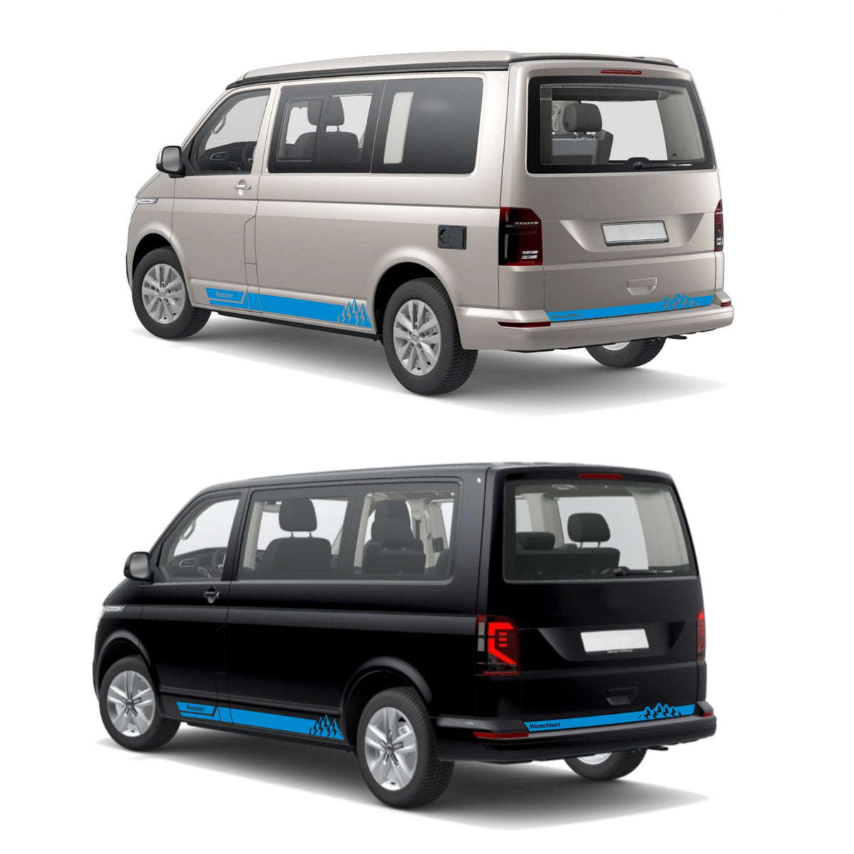 Seitenstreifen Aufkleber mit "Berge" Motiv passend für VW T6.1, T6, T5, Multivan, Bulli, Transporter - WUNSCHTEXT - FOTOFOL