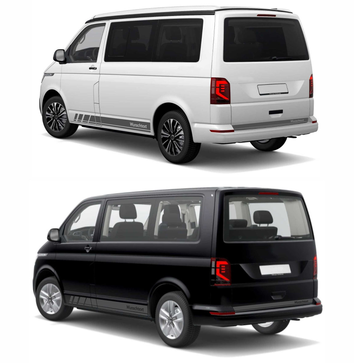 Seitenstreifen Zierstreifen passend für VW T6.1, T6, T5, Multivan, Bulli, Wunschtext, Seitenaufkleber + Rakel - FOTOFOL