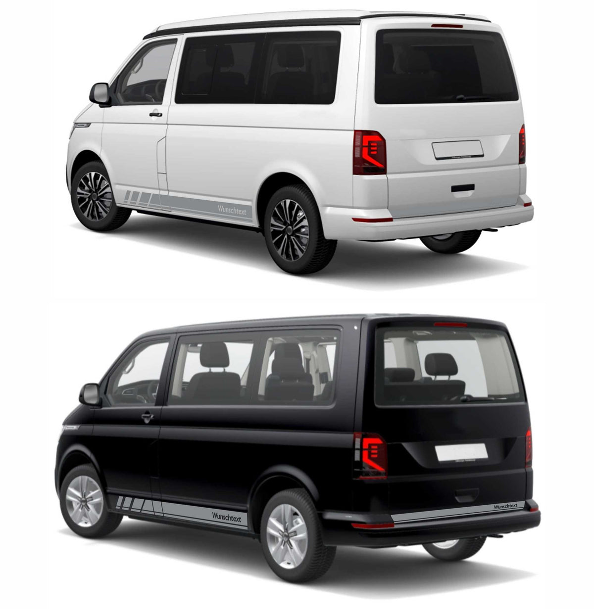 Seitenstreifen Zierstreifen passend für VW T6.1, T6, T5, Multivan, Bulli, Wunschtext, Seitenaufkleber + Rakel - FOTOFOL