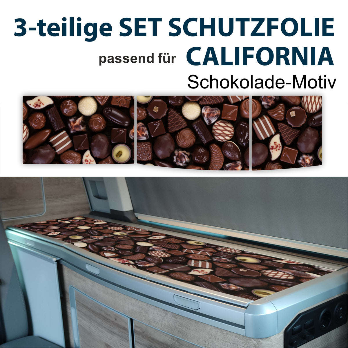 Schutzfolien Auto-Set, passend für VW T6.1 oder T6 California -
Schutz für Glass-Abdeckung vom Kühlschrank, Kochfeld,
Spülbecken mit verschiedenen Motiven | FOTOFOL