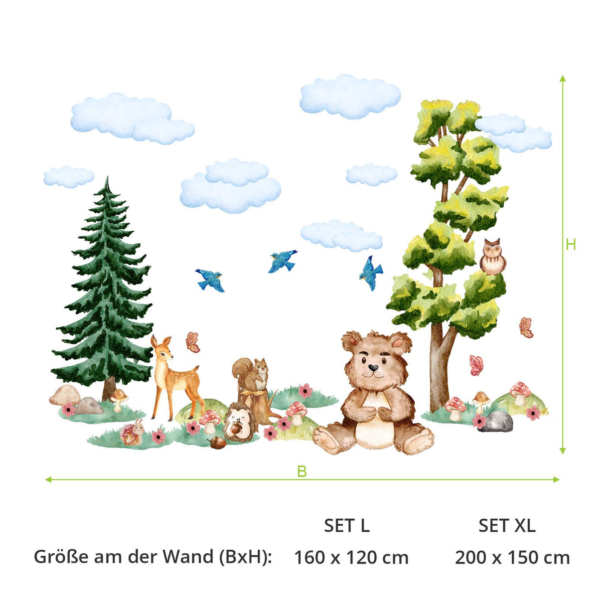 Wandtattoo Waldtiere mit Bäume- Wandsticker Kinderzimmer - FOTOFOL