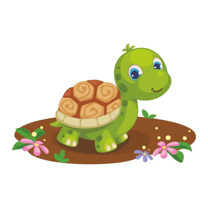 Wandtattoo Kinderzimmer Schildkröte mit Blumen - FOTOFOL