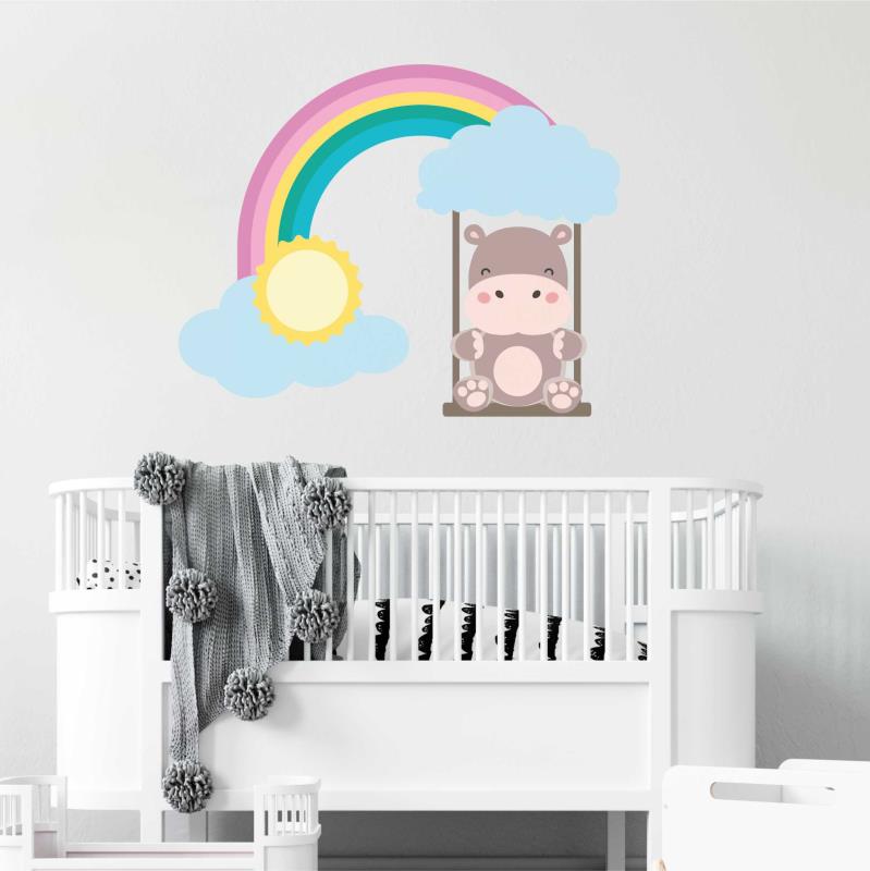 Wandtattoo Kinderzimmer Nilpferd Regenbogen - FOTOFOL