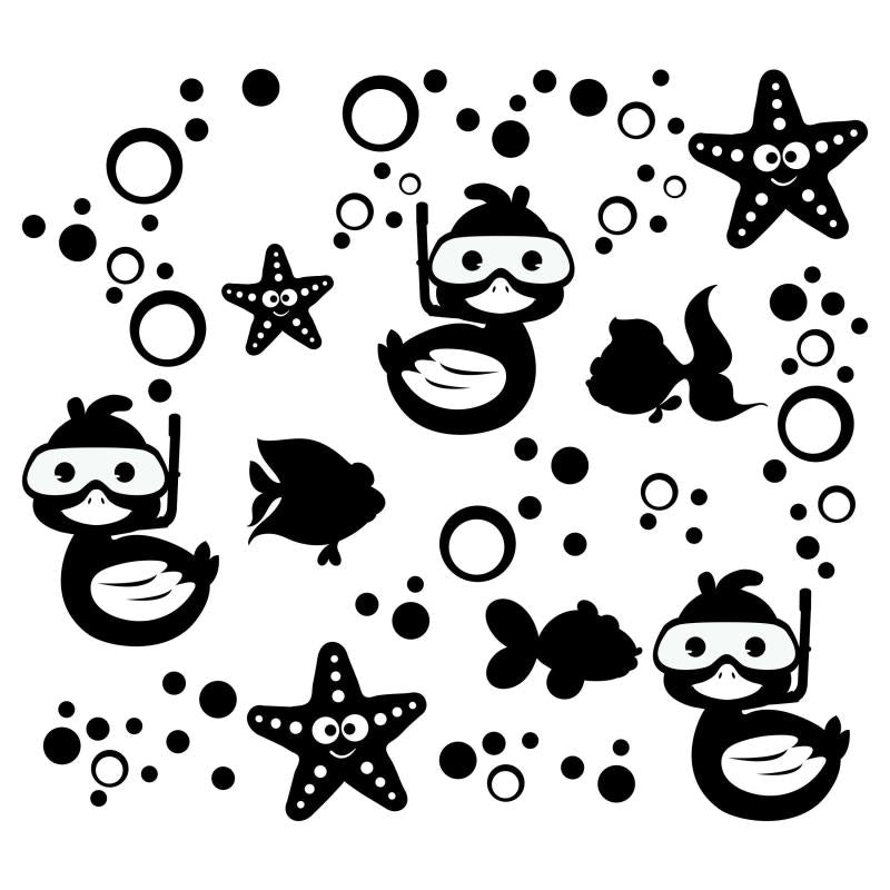 Wandtattoo Badezimmer Enten Unterwasser mit Fische und Seesterne Luftblasen - FOTOFOL